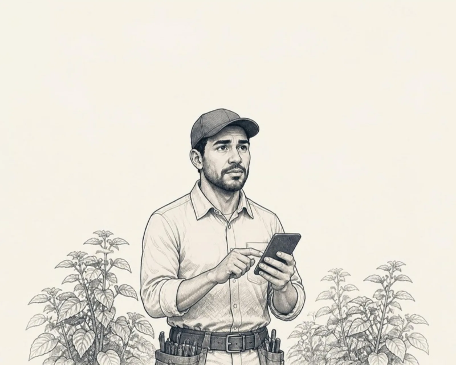 O técnico pergunta pelo celular, em campo.